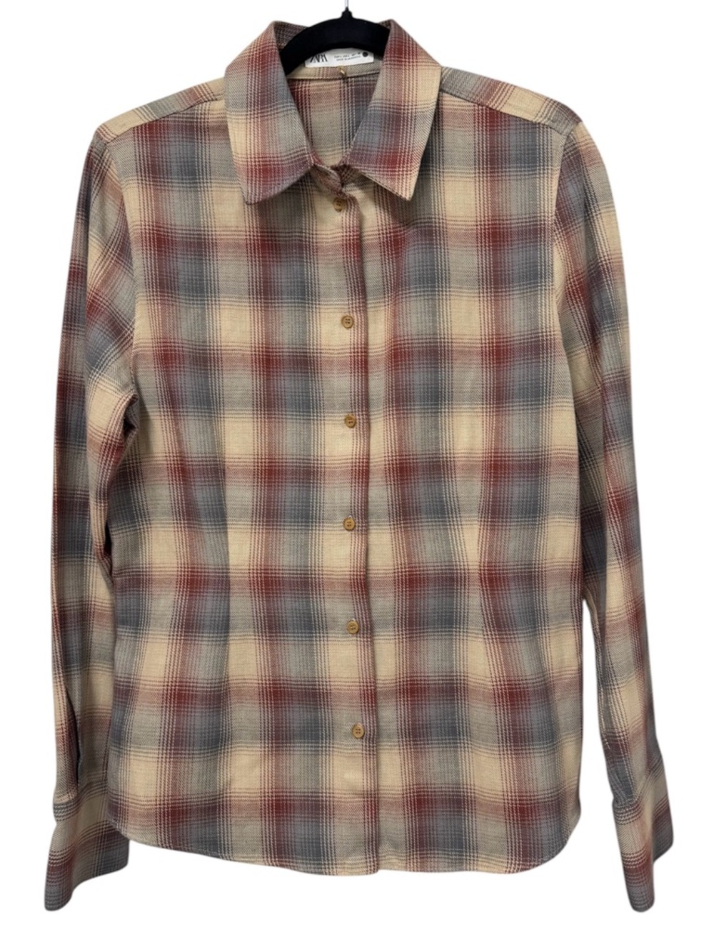Zara ZW Collection Plaid Shoulder Pad Shirt, Size L
